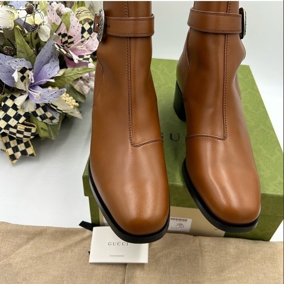 Men’s Gucci, leather ankle boots with buckle size 10 made in Italy main image 7